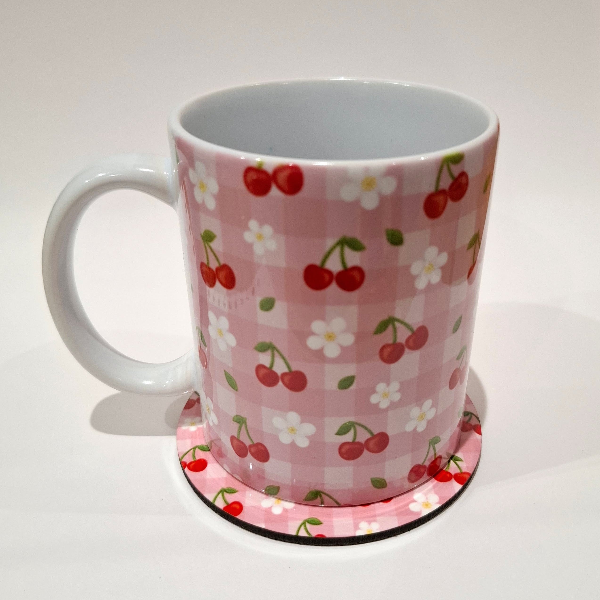 Cherry Bloom Picnic Mug and Circular Coaster Set
