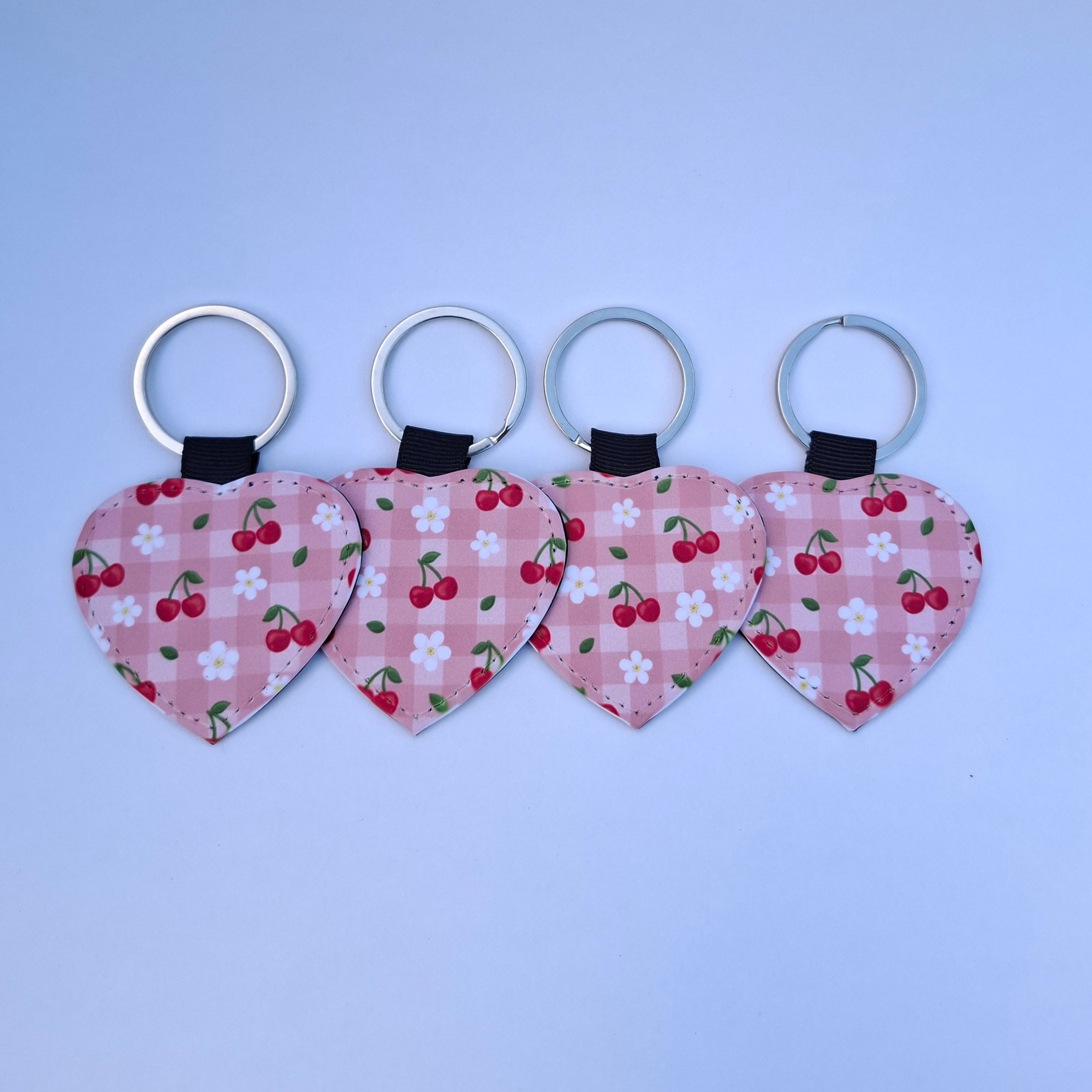 Cherry Bloom Picnic Heart Keychain