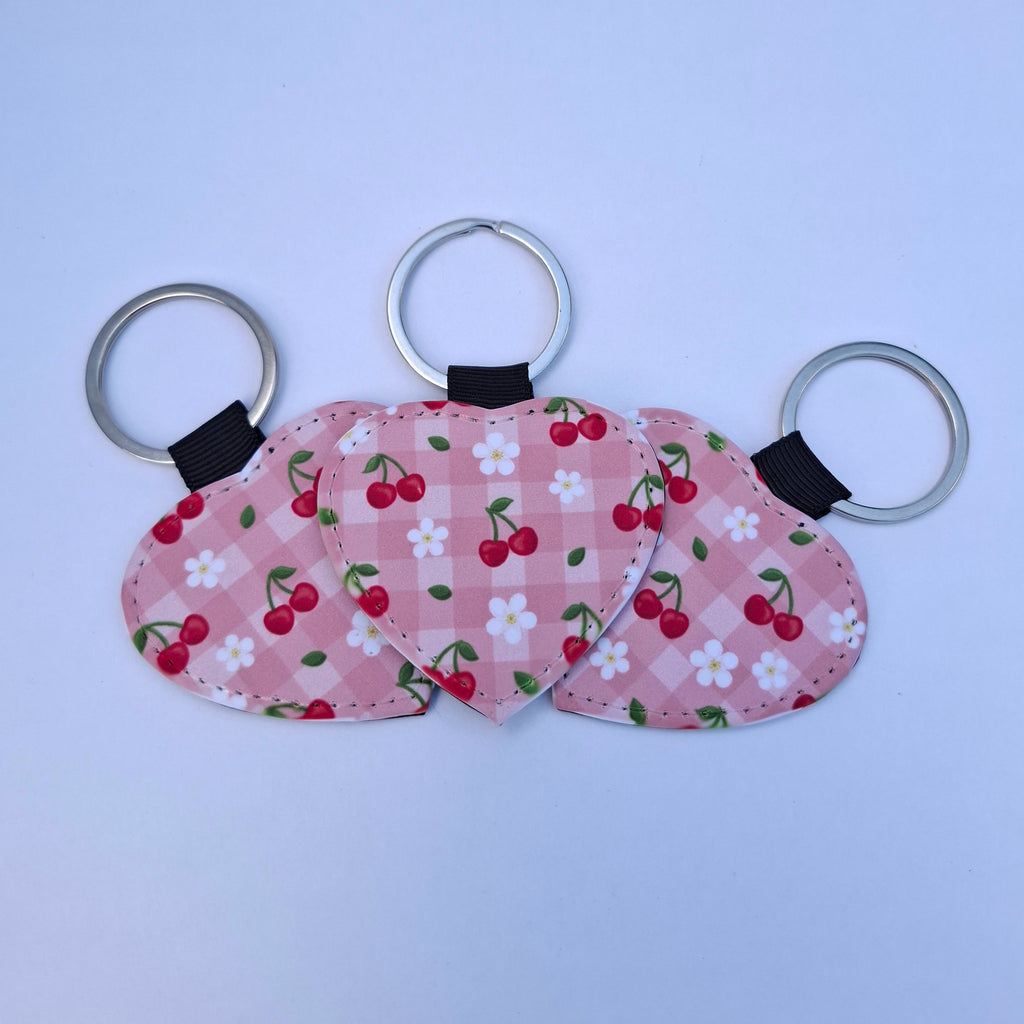 Cherry Bloom Picnic Heart Keychain