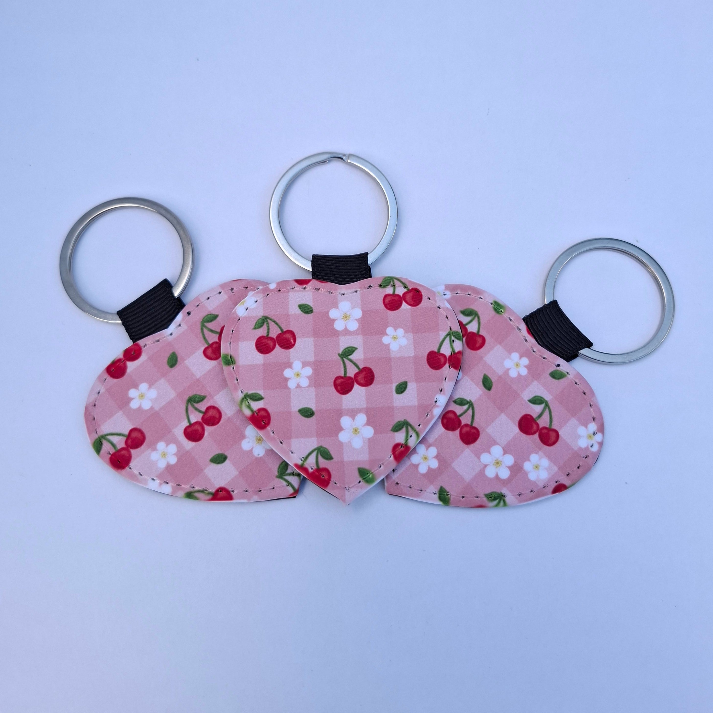 Cherry Bloom Picnic Heart Keychain