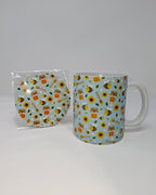 Blue Bee Mug and Circular Coaster Set