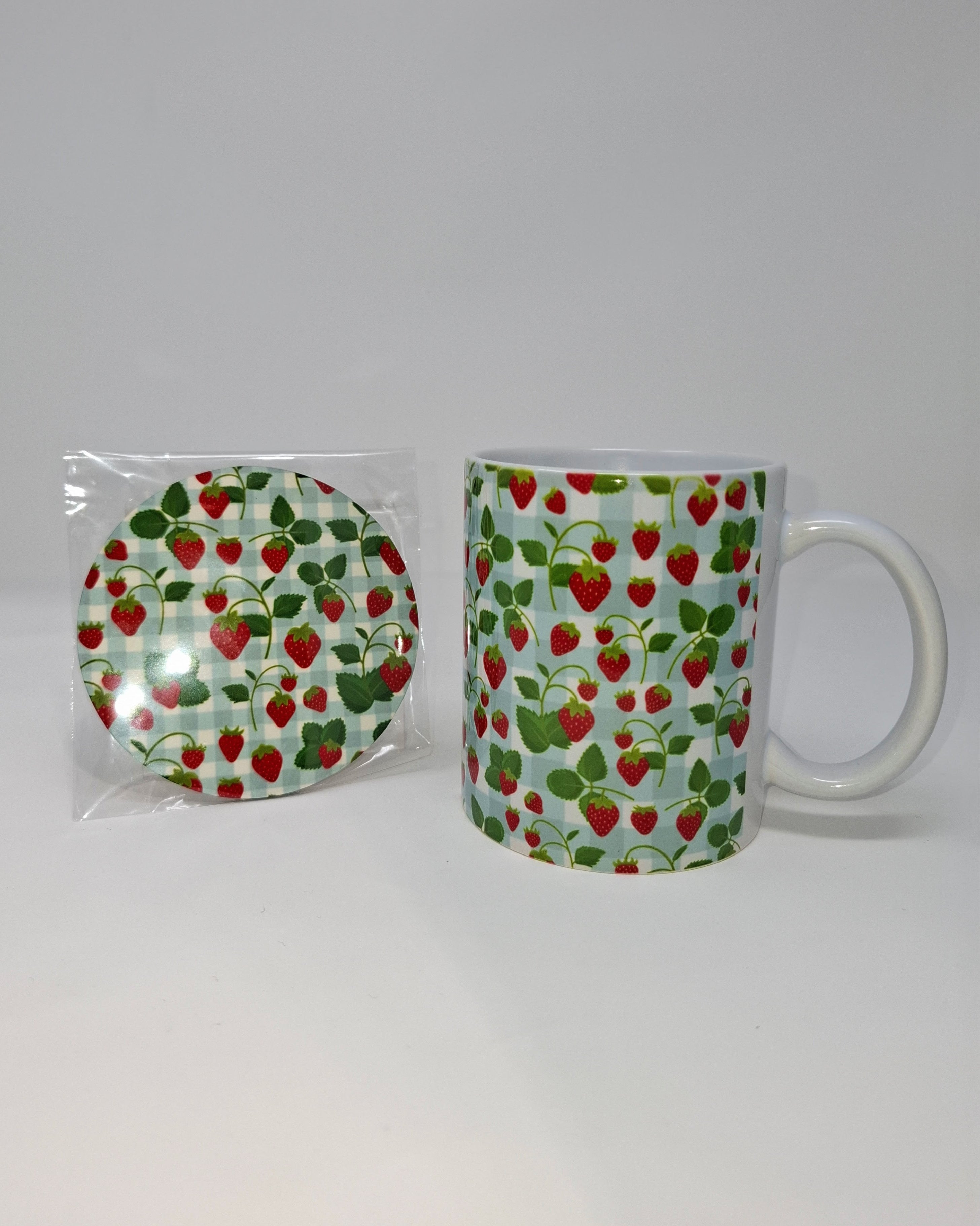 Strawberry Mug and Circular Coaster Set
