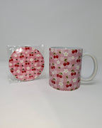 Cherry Bloom Picnic Mug and Circular Coaster Set