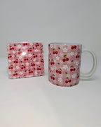 Cherry Bloom Picnic Mug and Square Coaster Set