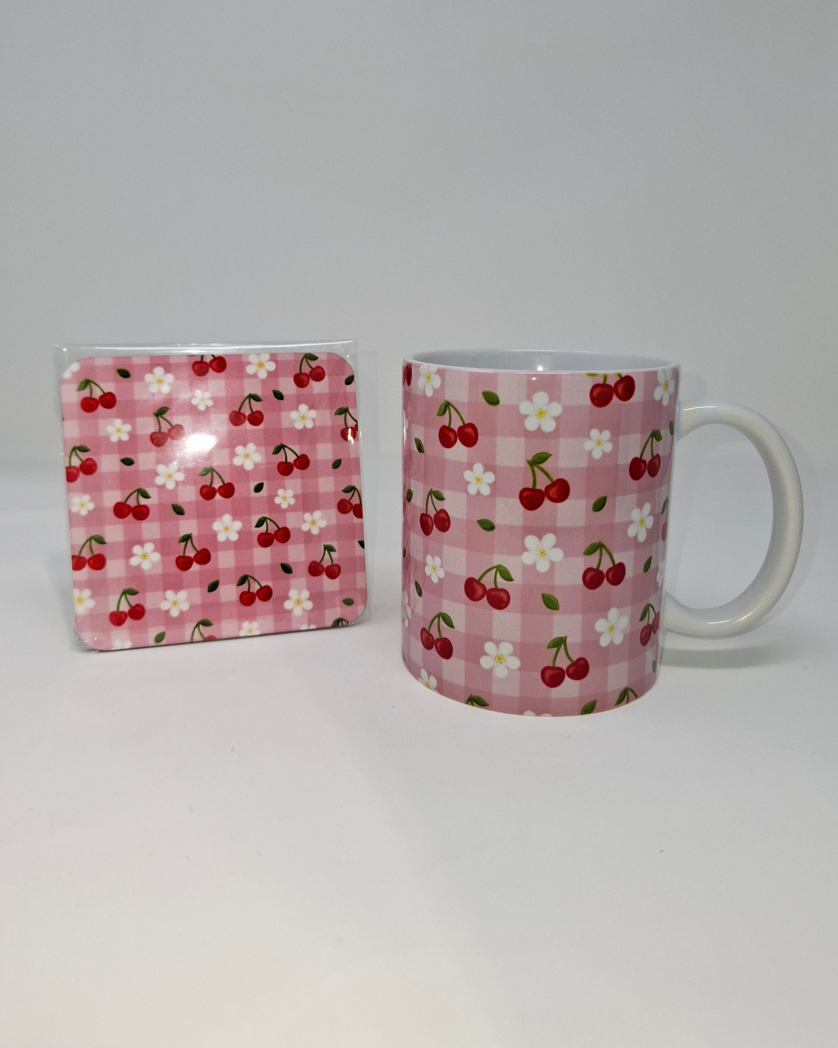 Cherry Bloom Picnic Mug and Square Coaster Set