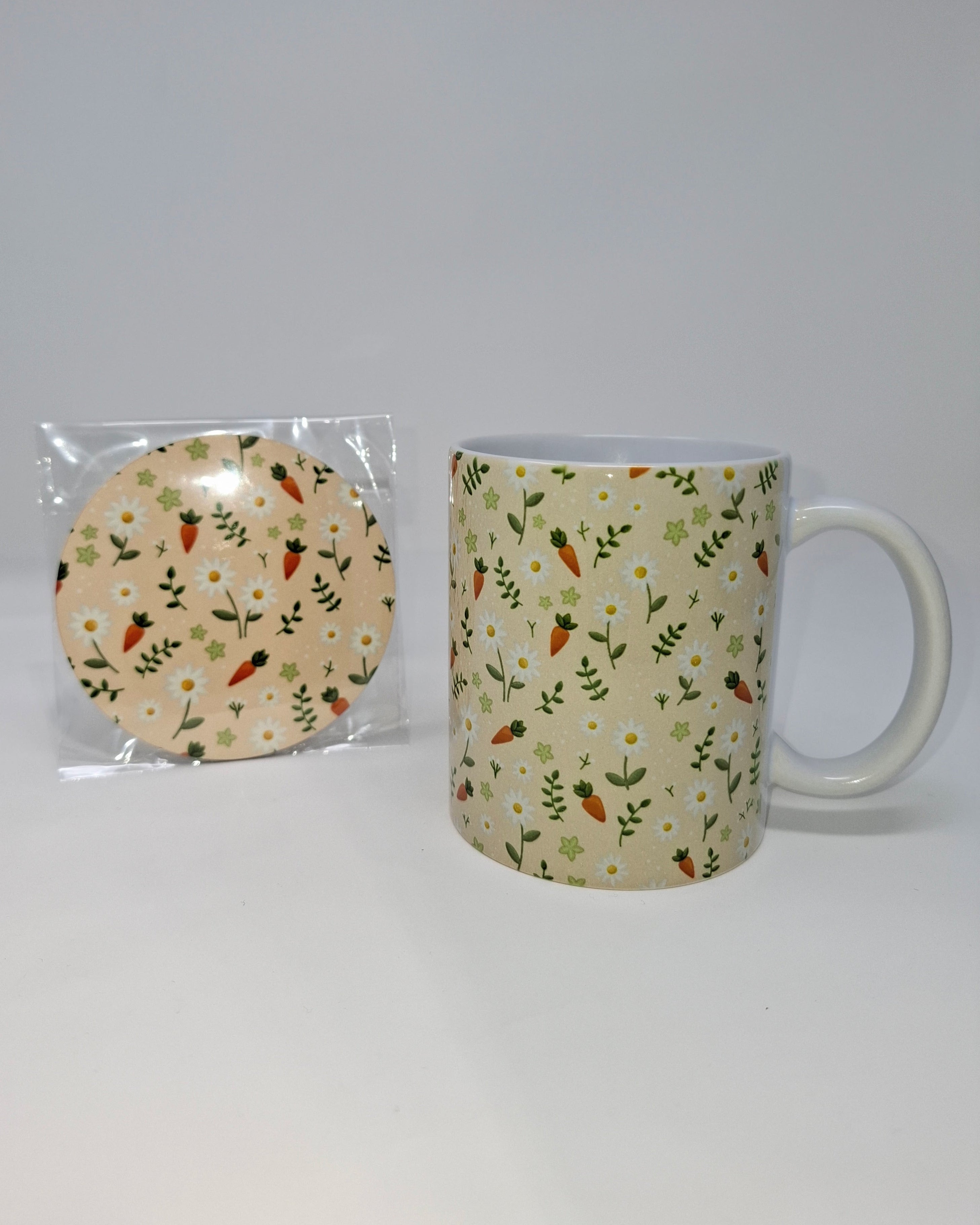 Carrot Mug and Circular Coaster Set