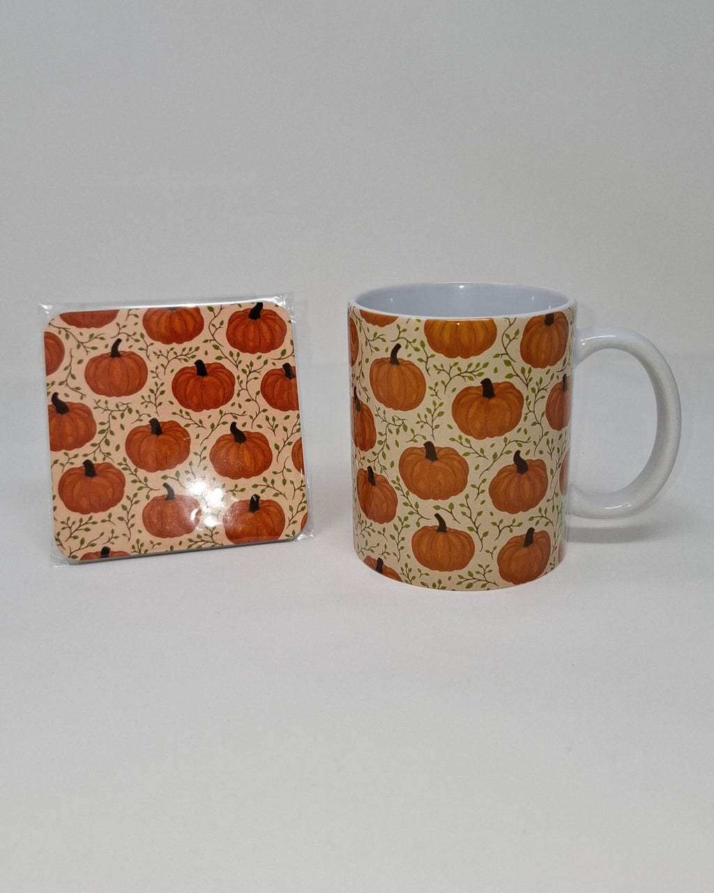 Pumpkin with Vines Mug and Square Coaster Set