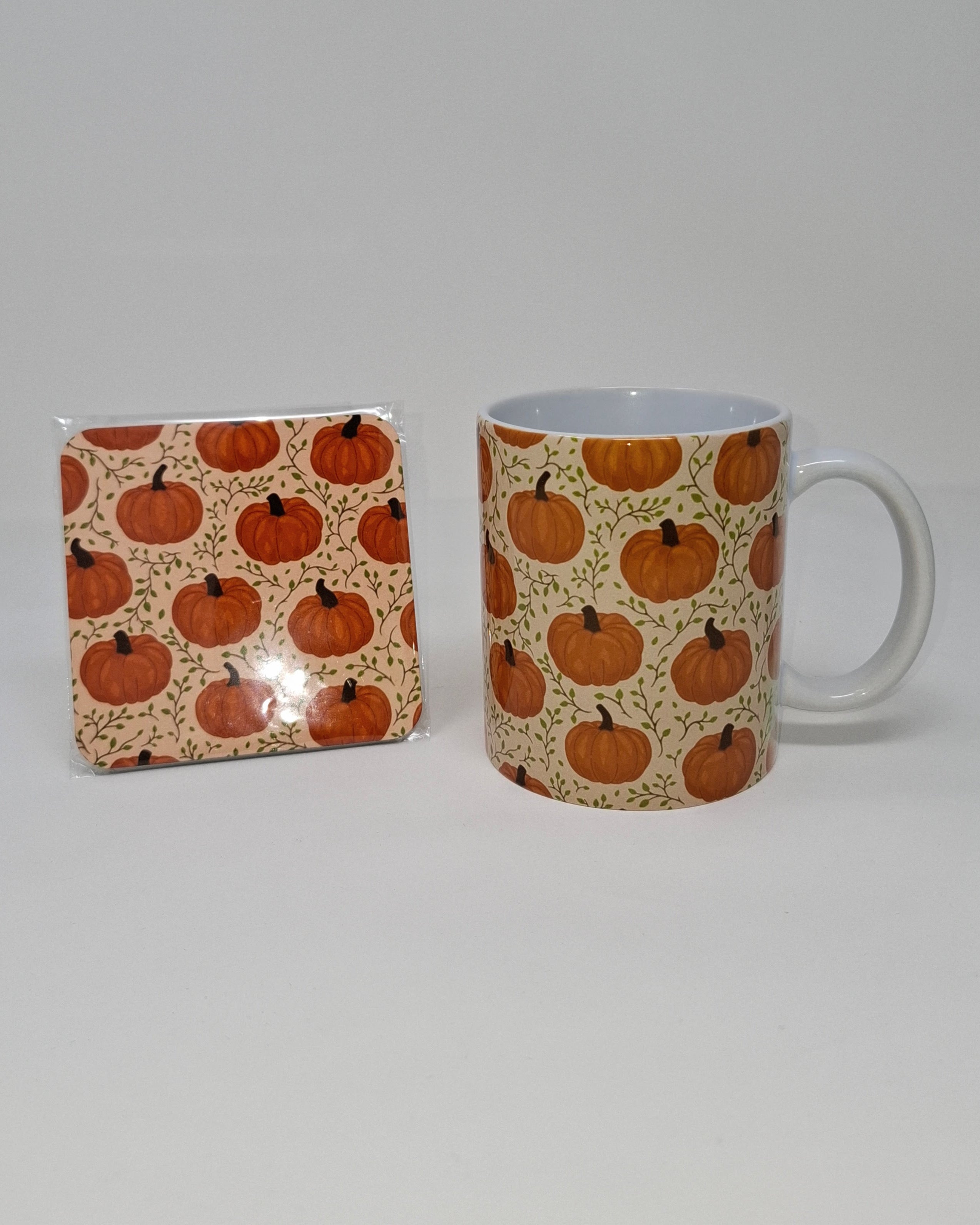 Pumpkin with Vines Mug and Square Coaster Set