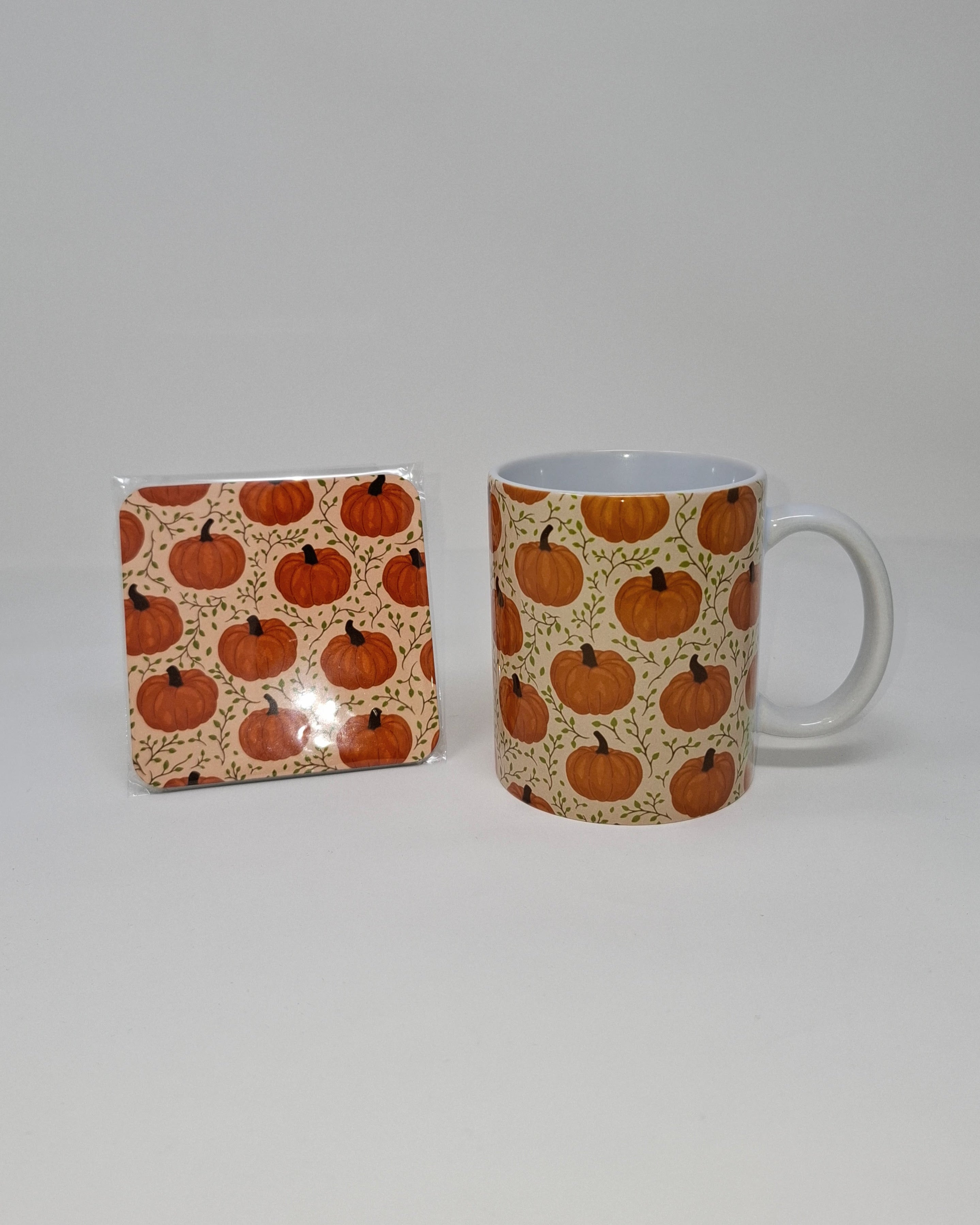 Pumpkin with Vines Mug and Square Coaster Set