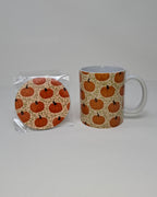 Pumpkin with Vines Mug and Circular Coaster Set