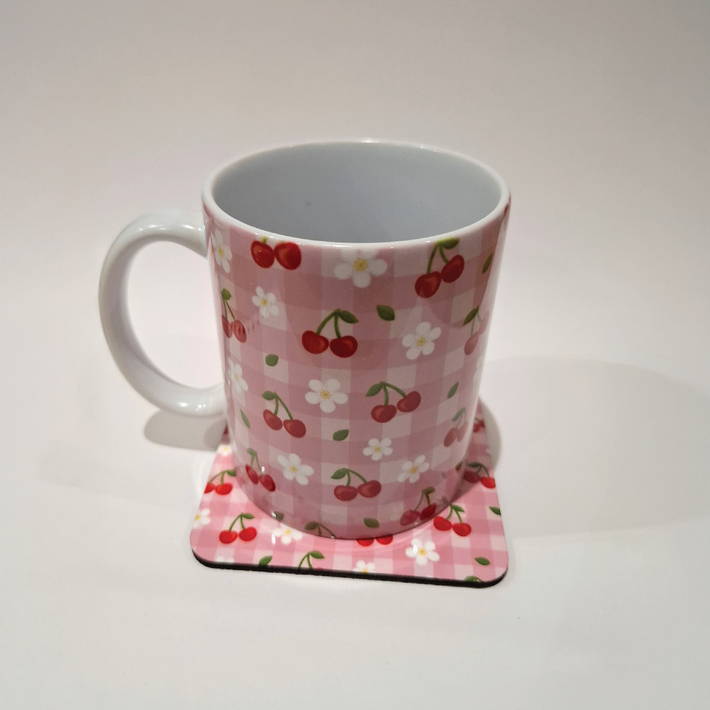 Cherry Bloom Picnic Mug and Square Coaster Set