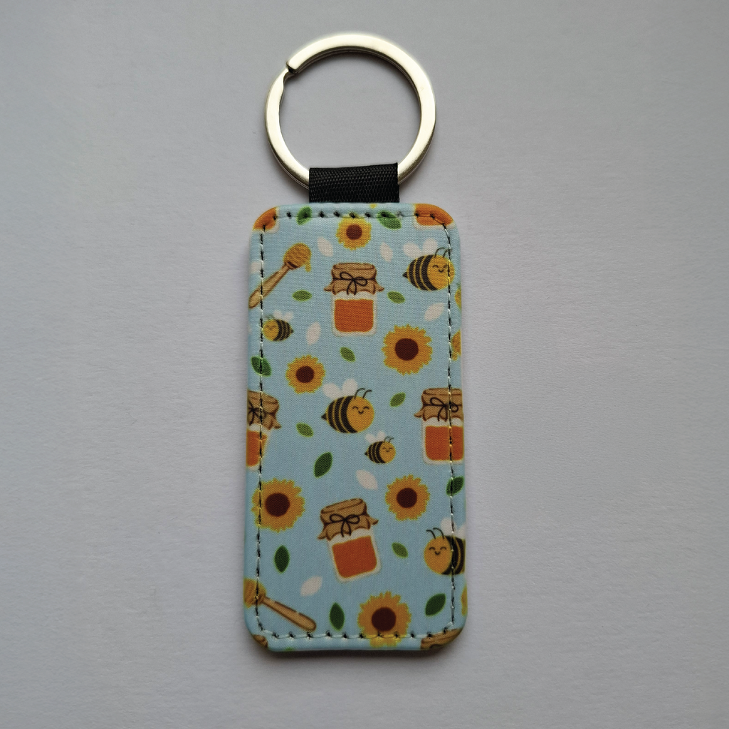 Blue Bee Rectangular Keychain