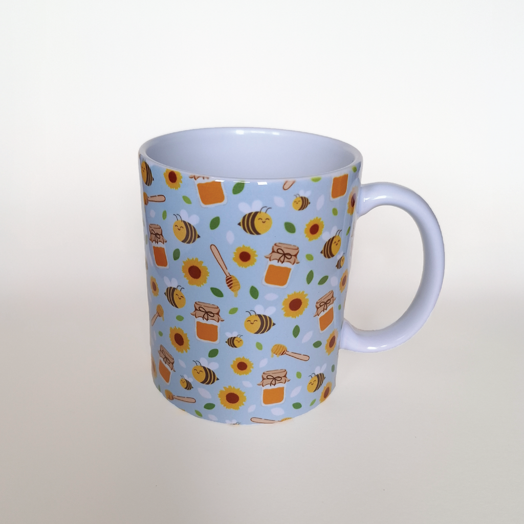 Blue Bee Mug and Square Coaster Set