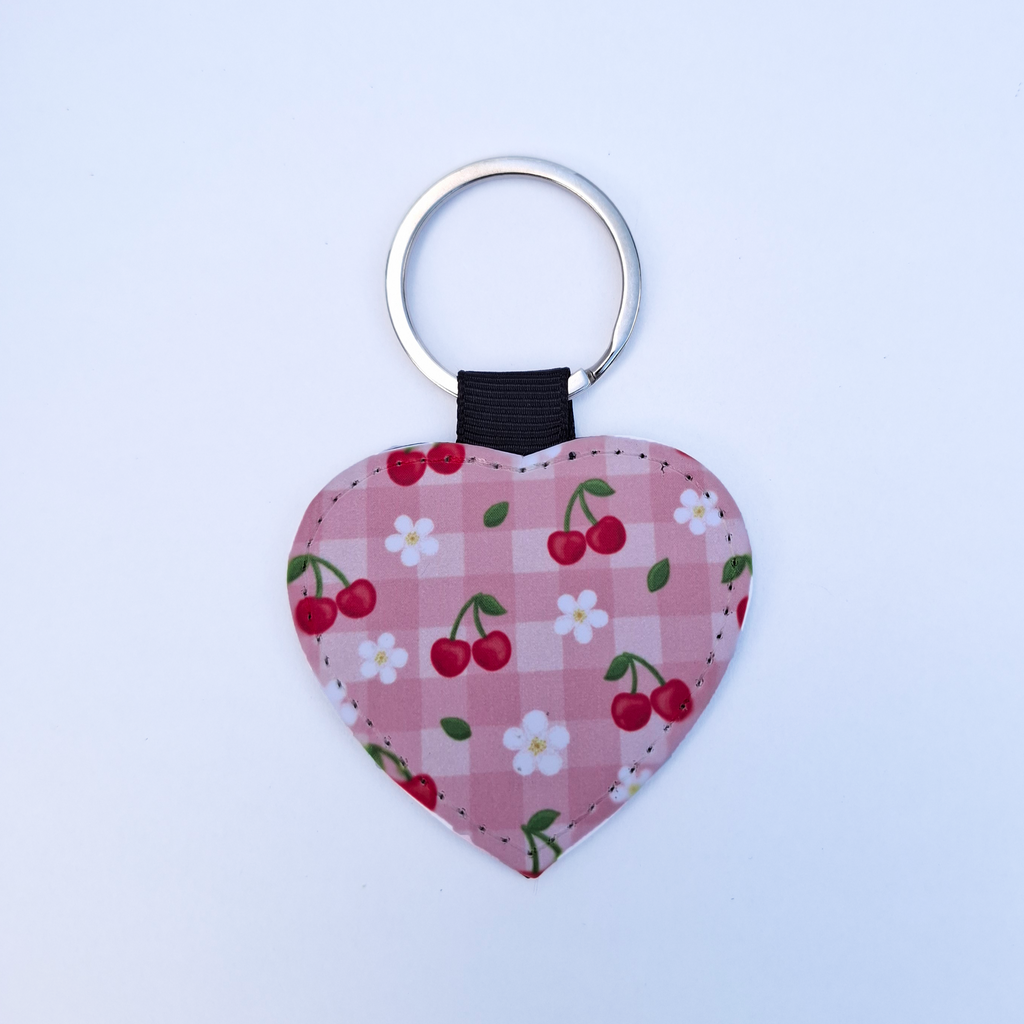 Cherry Bloom Picnic Heart Keychain
